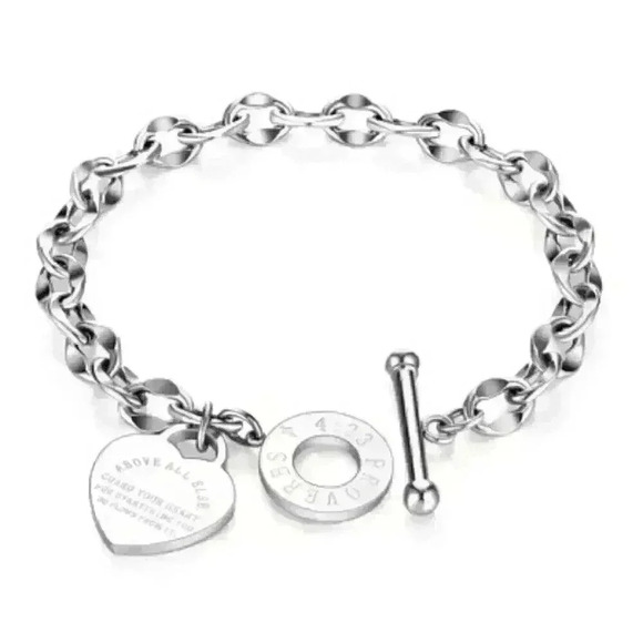 Jewelry - Engraved Heart Charm Bracelet: Stylish Sterling Silver 925 Chain Bracelet